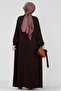 Embroidered Shoulder Waist Belted Hijab Dress-Brown - 5