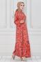 Orange Viscose Dress - Leaf Pattern - 3