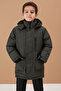 Boy's Coat - Khaki Fur, Hood, Zipper and Chest Pocket 19076