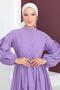 Buttoned Balloon Sleeve Dress Lilac - 3