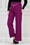 Chain Detailed Wide Leg Trousers-Purple - 4