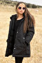 Black Fur Lined Girl's Coat with Detachable Hood 19053 - 3