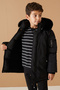 Black Fur Lined Sleeve Pocket Detailed Boy's Hooded Coat 19058 - 2