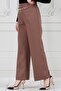 Chain Detailed Wide Leg Trousers-Brown - 5