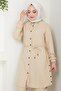Button Detailed Double Suit Beige Hm2448 - 2