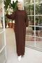 Crew Neck Balloon Sleeve Knitwear Dress Brown Hm2518 - 5