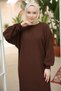 Crew Neck Balloon Sleeve Knitwear Dress Brown Hm2518 - 2