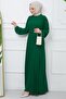 Belted Pleated Aerobin Dress Emerald Color HM2339 - 7
