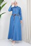 Belted Buttoned Denim Dress Light Blue HM2323