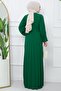 Belted Pleated Aerobin Dress Emerald Color HM2339 - 5