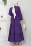 Dress with Ruffles on the Front and Tie-Detail Sleeves Purple HM2078 - 5
