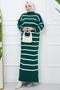 Turtleneck Striped Knitwear Dress Emerald Green HM2340