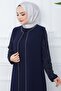 Plus Size Mother's Dress with Jewelled Sleeves Navy Blue HM2349 - 3