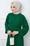 Belted Pleated Aerobin Dress Emerald Color HM2339 - 6