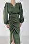 V-Neck Satin Dress - 5