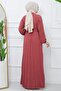 Belted Pleated Aerobin Dress Dried Rose HM2339 - 5