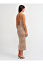 90213 V Collar Cross Straps Back Scrolled Knitwear Dress-Beige - 2