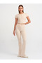 31022 Button Detailed Crop Top-Beige Melange - 4