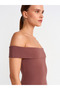 91102 Off-the-Shoulder Mini Dress-Brown - 4