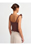 10524 Handcrafted Flower Detailed Knitwear Top with Straps - Brown - 2