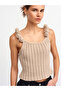 10524 Straped Handcrafted Flower Detailed Knitwear Top-Beige - 4