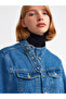 65338 Collar Section Buckle Denim Poncho-Blue - 4