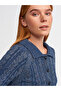 60203 Polo Collar Buttoned Glittery Crop Knitwear Cardigan-Indigo-S - 4