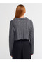 60203 Polo Collar Buttoned Glittery Crop Knitwear Cardigan-Smoke-Black - 2