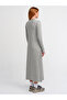 90170 Stand Collar Front Slit Knitwear Dress-Grey - 2