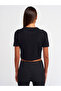 10490 Crew Neck Ribbed Short Sleeve Crop Sweater-Black - 2