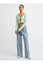 60134 U Collar Knitwear Cardigan with Accessories on the Front - Water Green - 3