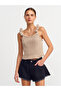 10524 Straped Handcrafted Flower Detailed Knitwear Top-Beige