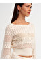 10587 Boat Neck Scrolled Crop Sweater-Ecru - 4