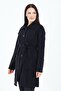 Women's Black Collar Buttoned Pocket Belted Knitted Knitwear Wool Long Cardigan - 5