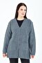 Women's Gray V-Neck Buttoned Pocket Knitted Wool Mother Knitwear Short Cardigan - 5