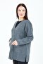 Women's Gray V-Neck Buttoned Pocket Knitted Wool Mother Knitwear Short Cardigan - 3