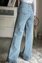 Women's Blue Snow-Wash Relaxed High-Waist Stretch Fabric Wide-Leg Denim Jeans - 2