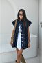 Dark Blue - Comfortable Denim Vest with Belt - 3
