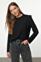 Black 100% Thick Cotton Wadding Look Basic Crew Neck Knitted T-Shirt Twoaw25Ts00015