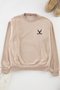 Beige Oversize/Wide Cut Long Sleeve Animal Embroidered Sweatshirt Tmnaw24Sw00164 - 4