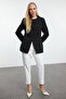 Black Round / Crew Neck Fitted Woven Blazer Jacket TWOAW25BC00009 - 7