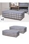 2 Pieces Mega Size Gray Square Pattern Plaid Underbed Storage Bag Set 75X40X20 cm