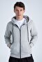 Men's Ice Gray Regular Fit Hooded Collar Zippered Soft Furry Inside Pocket Comfortable Sweatshirt - 2