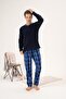 Men's Winter Buttoned Collar Checked Bottom Fleece Pajama Set - 6