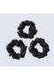 100% Silk Textured Satin Large Size Diamond Buckle Set of 3 Elastic Hair Bands Black Color