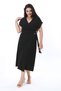Women's Plus Size Black Wrinkled Fabric Waist Buckle Wrap Dress 65N38314 - 5