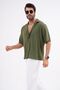 Men's Summer Linen Textured Oversized Short Sleeve Shirt Khaki - 4
