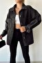 Black Denim Shirt Jacket - Double Pocket and Washable Bcdf-235403