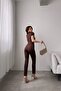 Women's Brown Collared Jumpsuit with Belt - 5