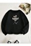 Black Digital Athlete Mouse Printed - Oversize Cotton Sweatshirt, Unisex, Crew Neck